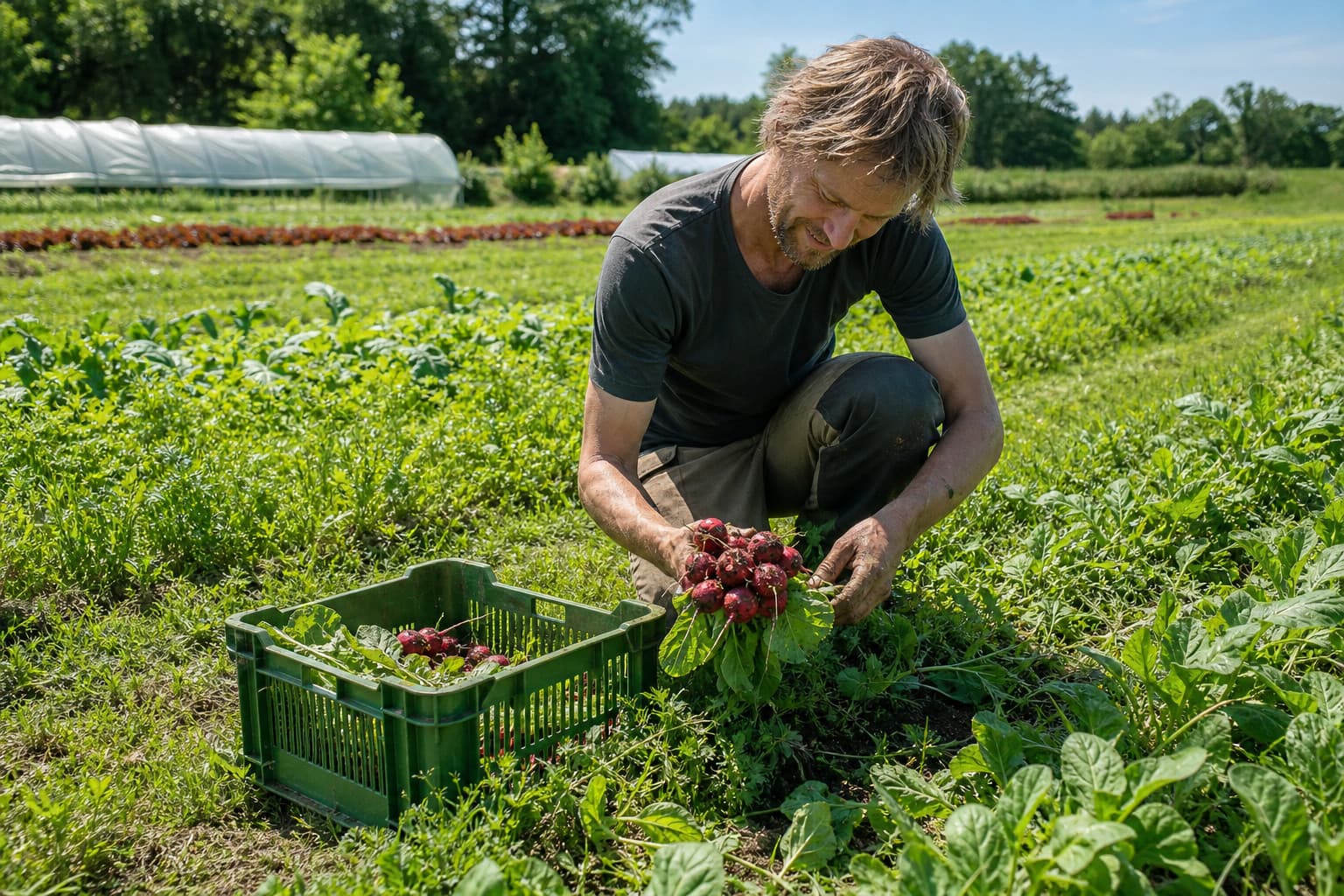 Marktgärtnerin bei der Arbeit im Beet